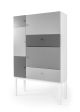 White and Grey Mix Cabinet with 5 Doors and 2 Drawers